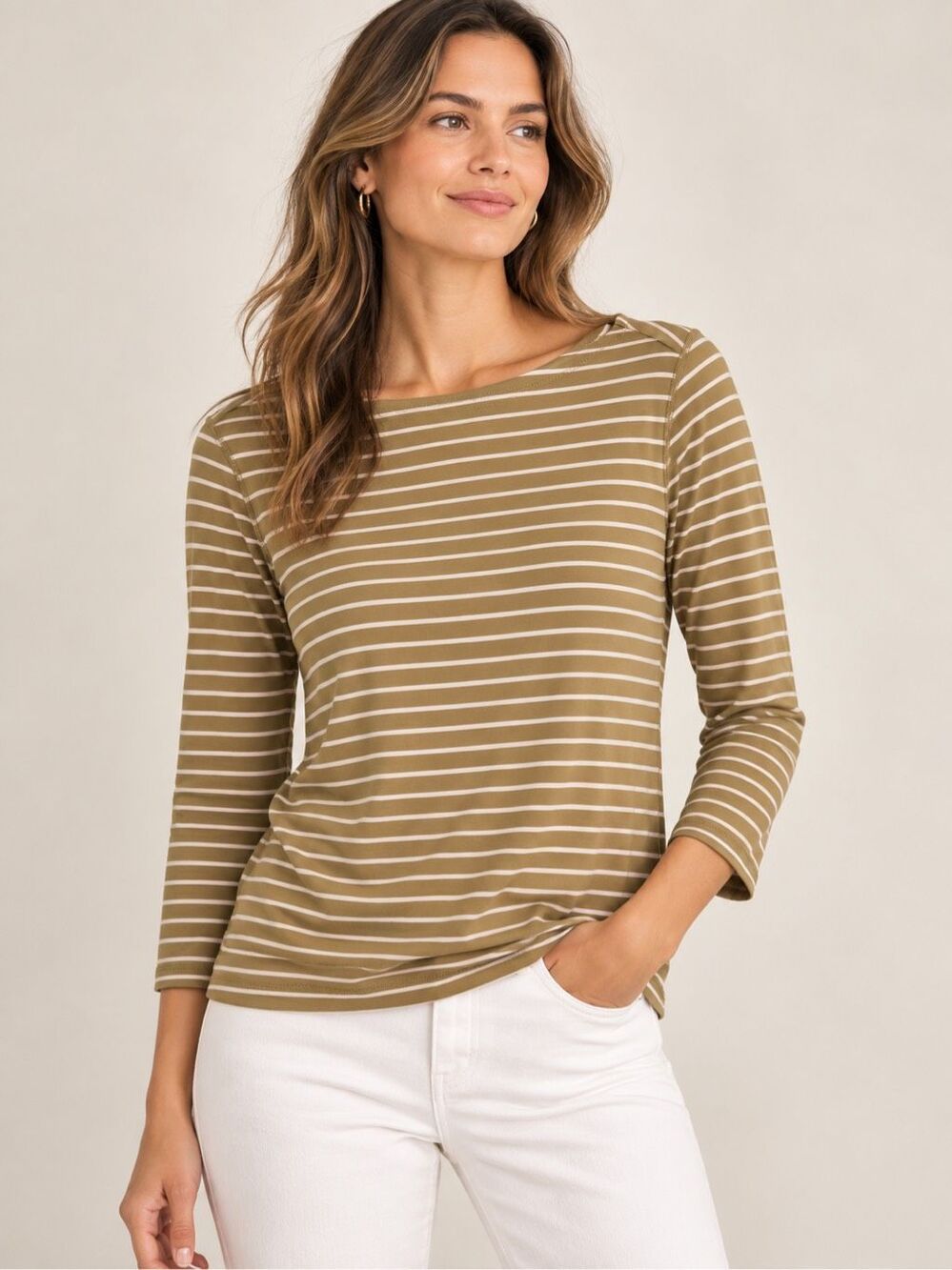 NWT J. McLaughlin Goldie Knit Top Size Medium Tan Pink Khaki Boatneck